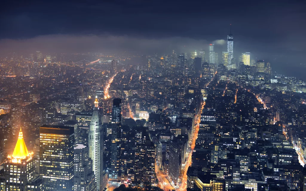 Cityscape Night Lights Urban Skyline Illuminated Buildings