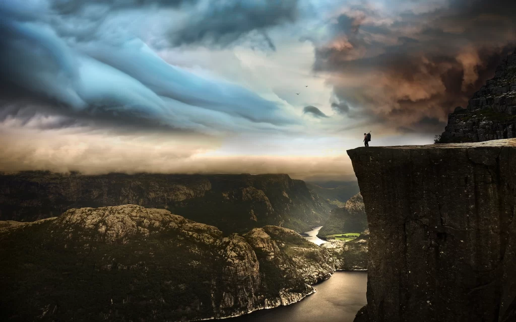 Dramatic Sky Clouds Cliff Edge Solitude Nature
