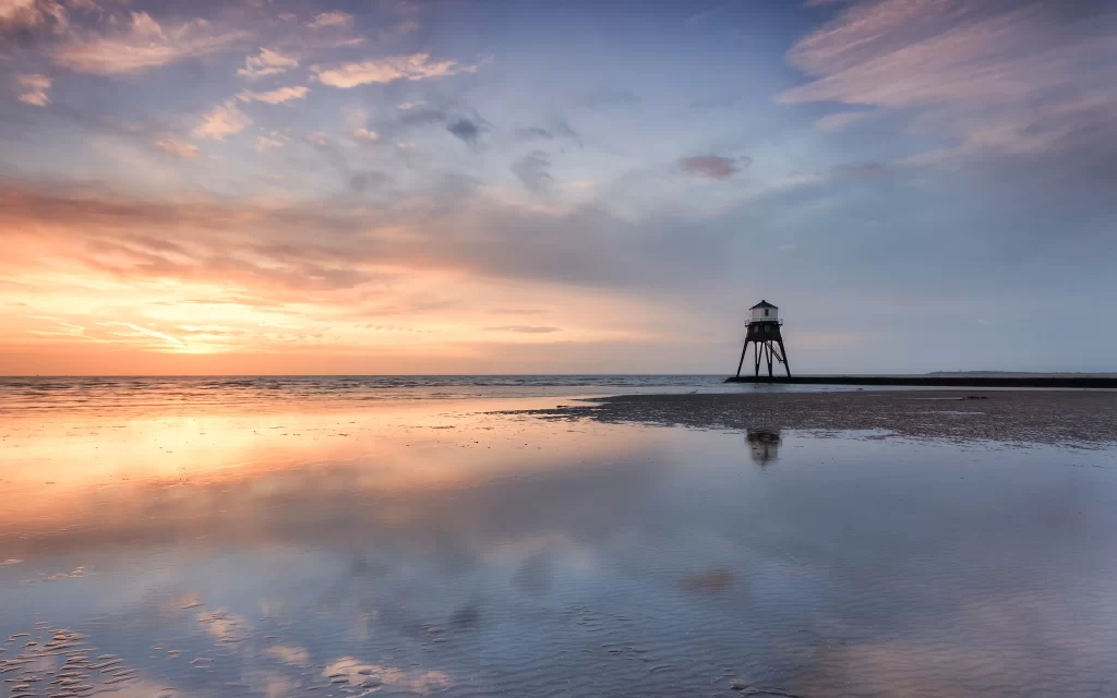 Sunset Lighthouse Reflection Calm Ocean