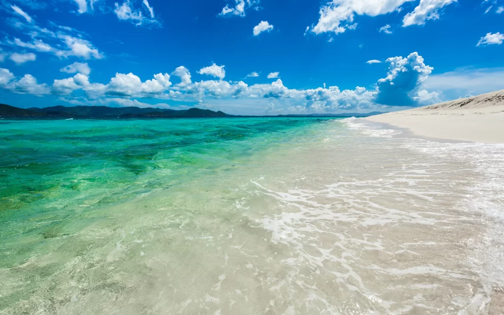 Beach Ocean Waves Blue Sky Clouds