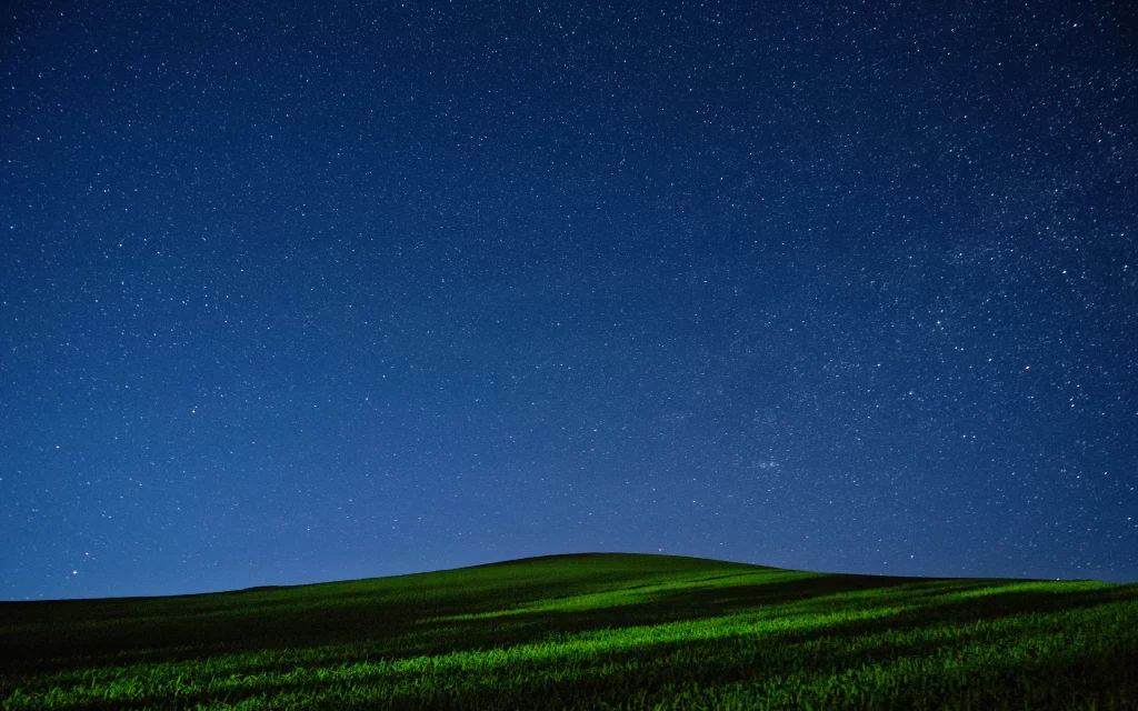 Starry Sky Night Sky Grass Field Hill