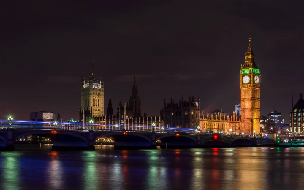Nighttime London Illuminated Big Ben River Thames