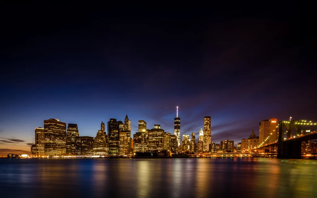 Cityscape Night Lights Bridge Reflection