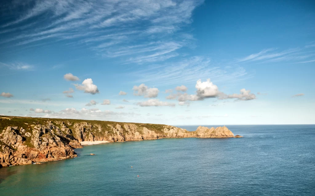 Coastline Rocky Cliffs Ocean Blue Sky Clouds