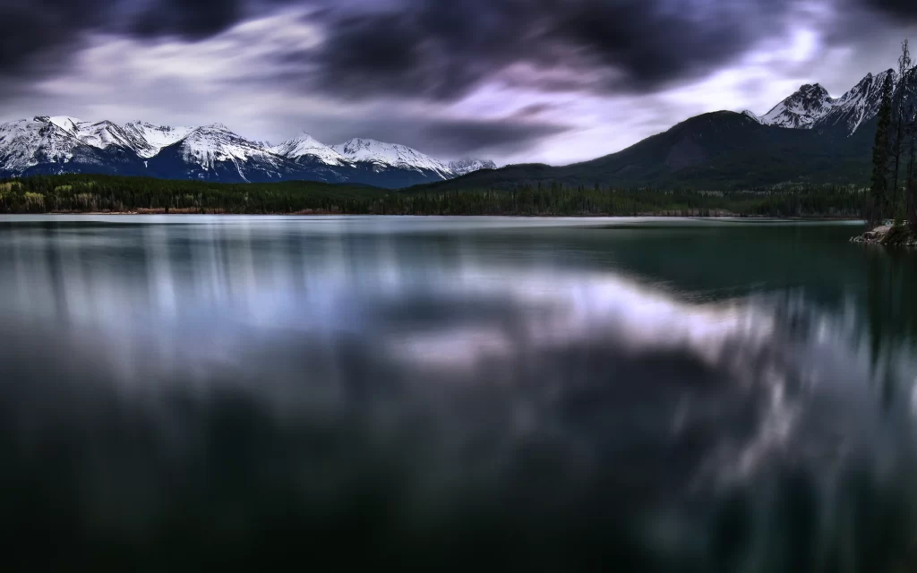 Mountain Lake Reflection Clouds Forest