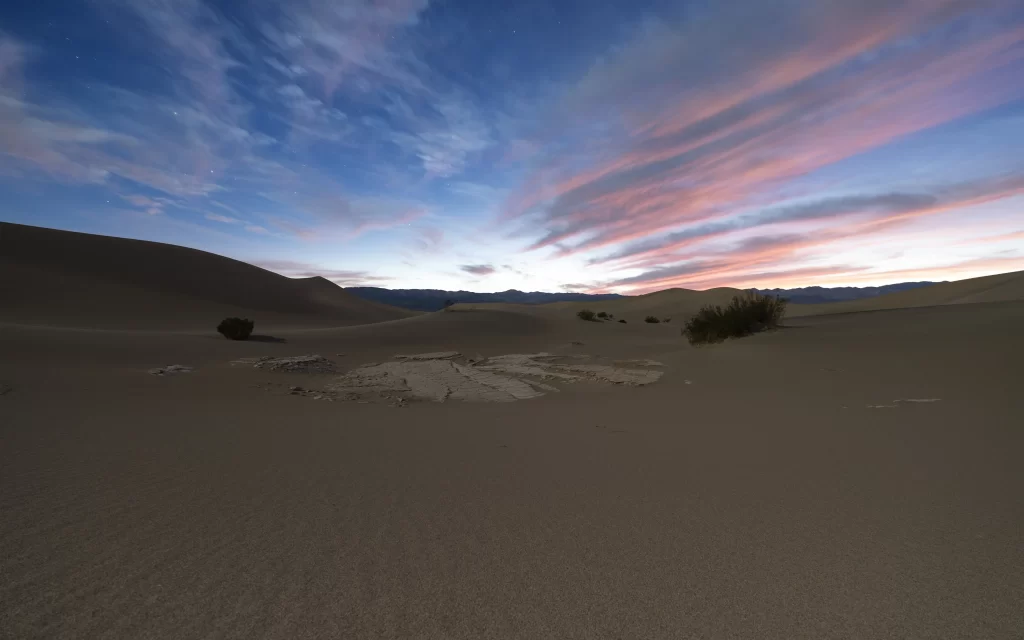 Desert Dunes Sunset Clouds Mountains