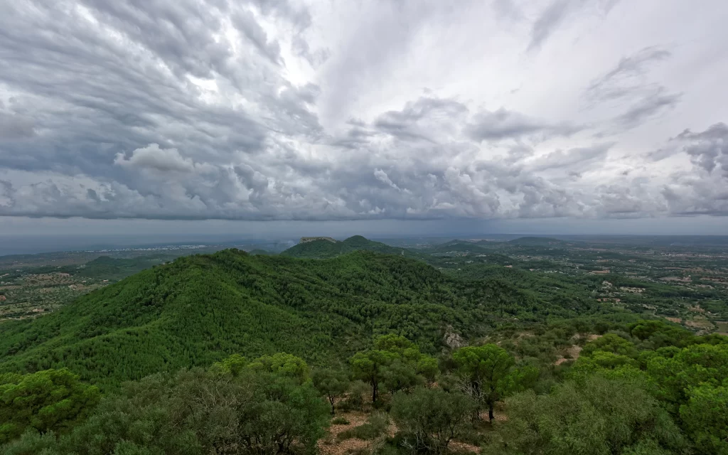 Cloudy Sky Green Hills Forest Scenic Landscape