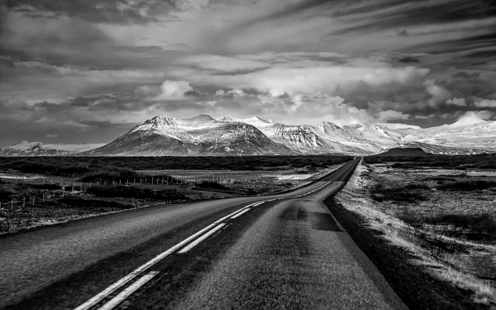 Road Mountains Clouds Sky Snow