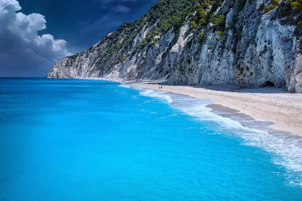 Beach Ocean Waves Cliffs Blue Sky Clouds