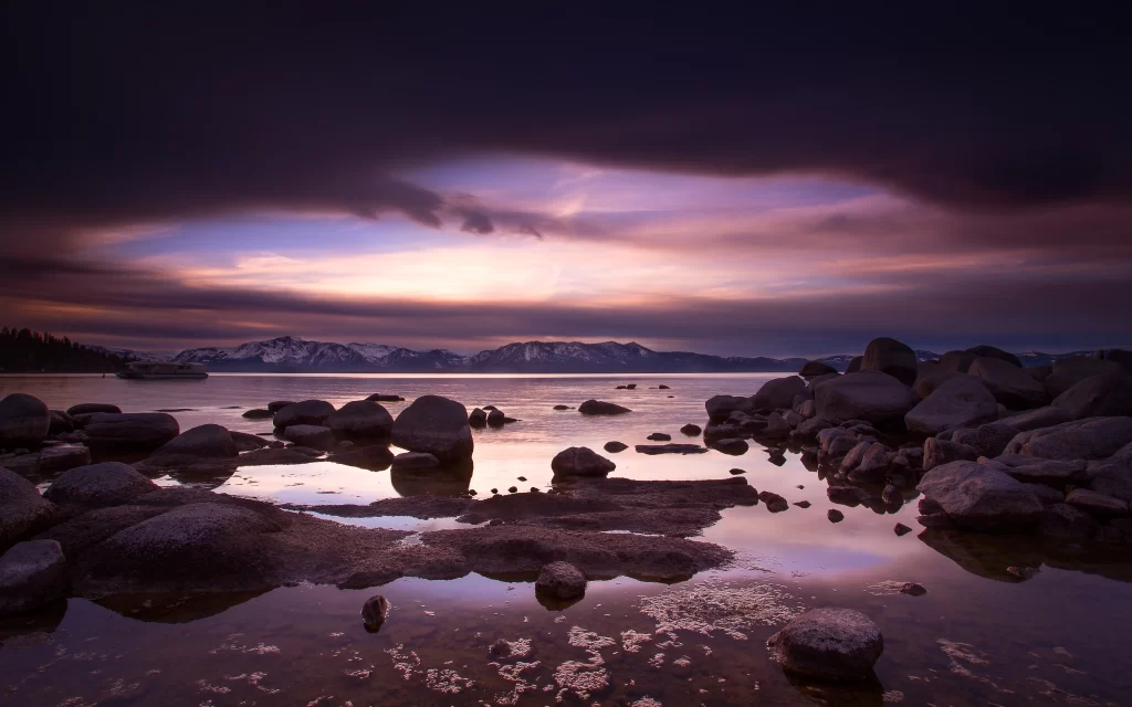 Sunset Clouds Mountains Lake Rocks Reflection