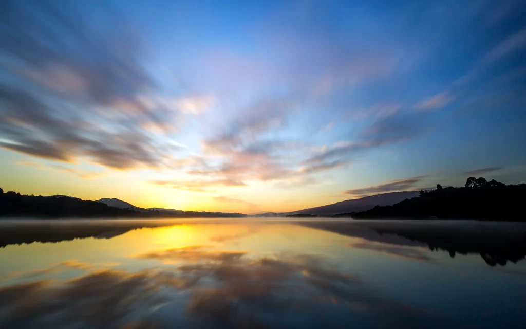 Sunset Clouds Reflection Lake Mountains