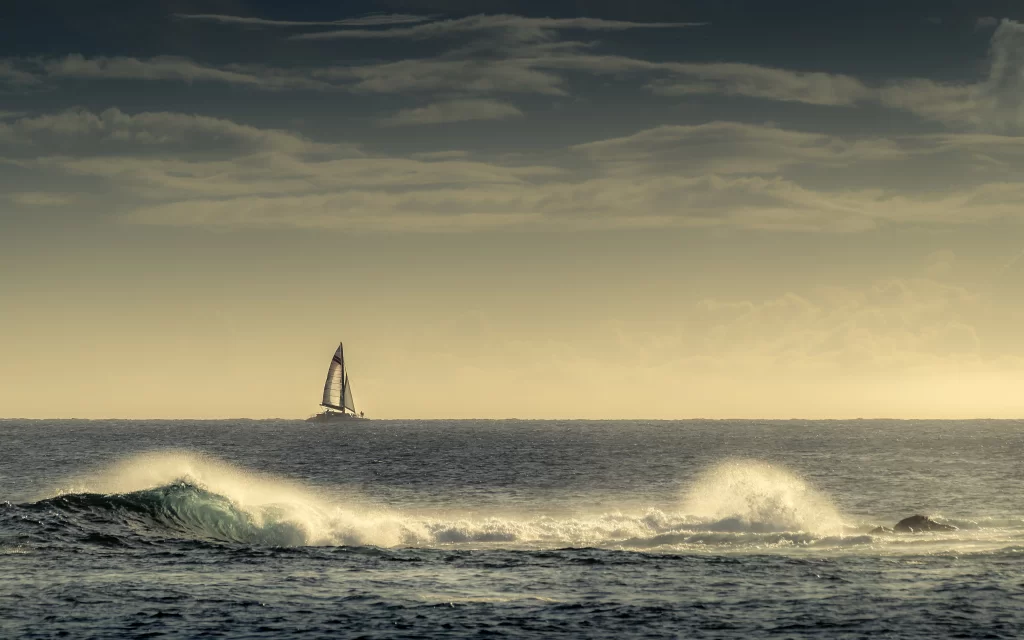 Sailboat Ocean Waves Horizon Clouds