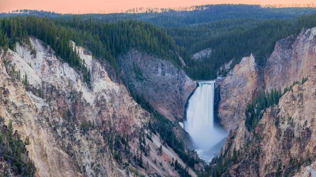 waterfall canyon river forest sunrise nature