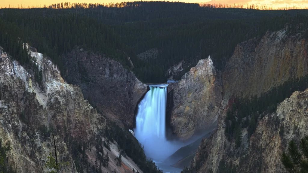 waterfall canyon river nature landscape sunset