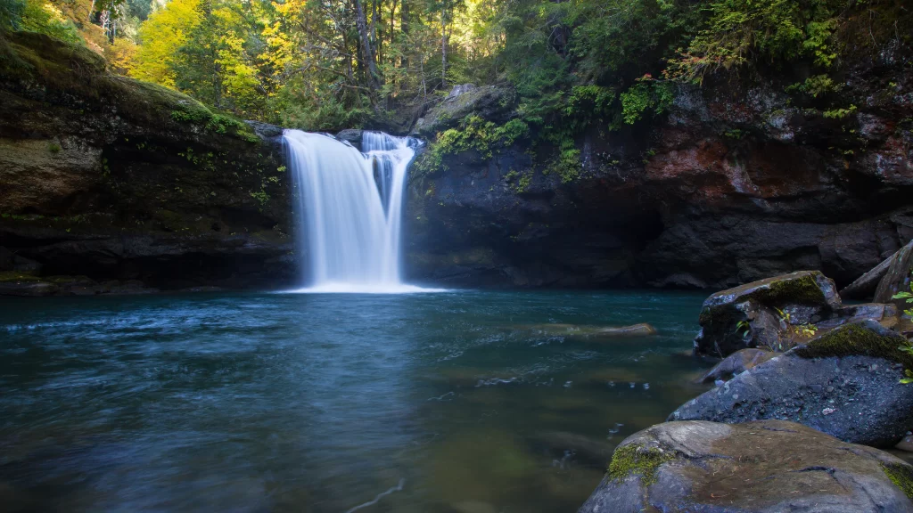 waterfall nature forest river rocks greenery tranquility scenic