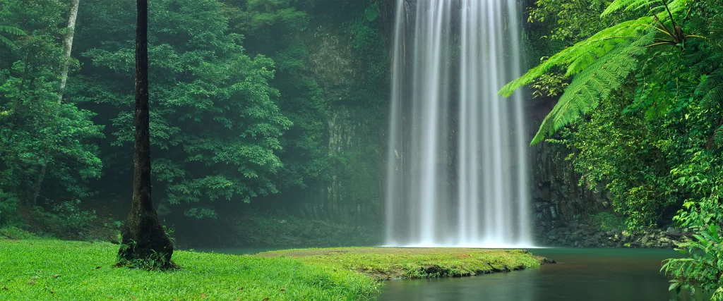 waterfall nature greenery serene landscape tranquil