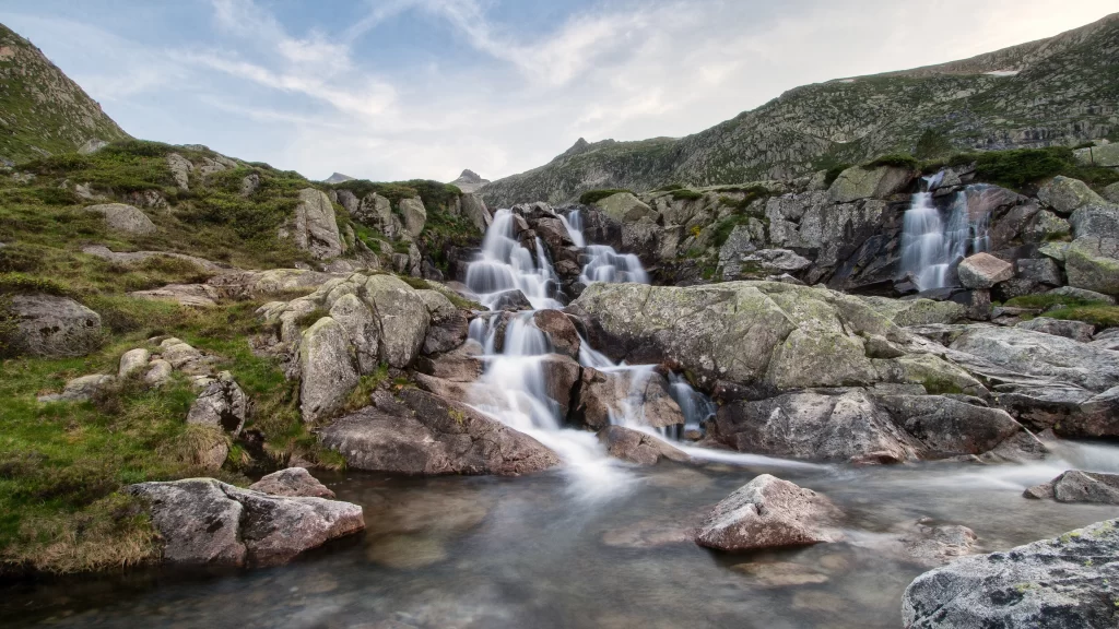 waterfall rocks stream nature landscape serene