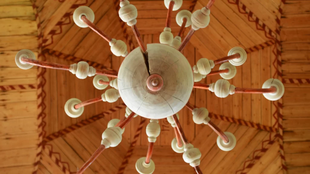 wooden ceiling chandelier rustic traditional craftsmanship