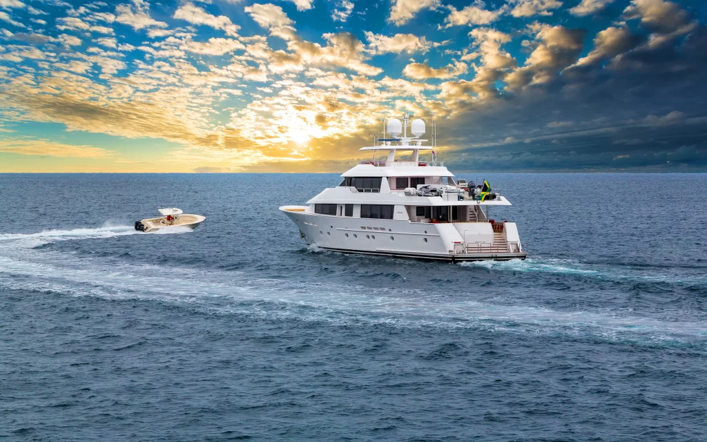 yacht boat ocean sunset clouds luxury
