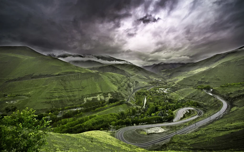 Landscape Mountains Road Clouds Greenery Nature