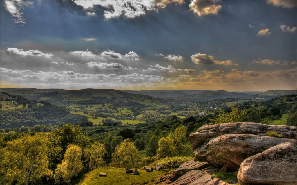 Landscape Rolling Hills Greenery Trees Sky Clouds