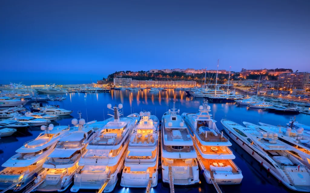Luxury Yachts Marina Night Lights Reflections