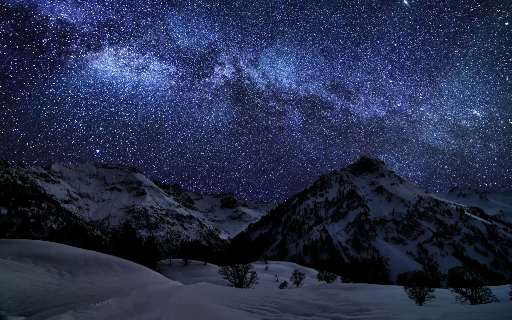 Milky Way Stars Mountain Snow Night Sky