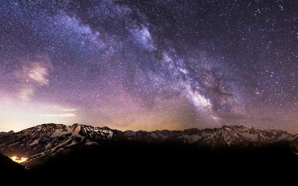 Milky Way Stars Mountains Snow Peaks Dark Sky