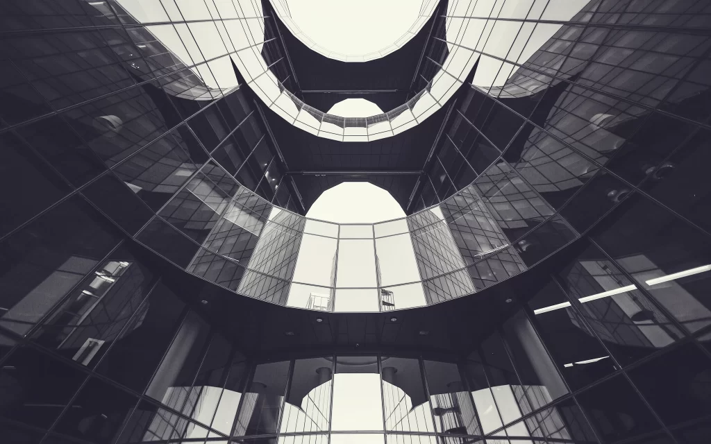 Modern Architecture Glass Reflections Monochrome Skyline