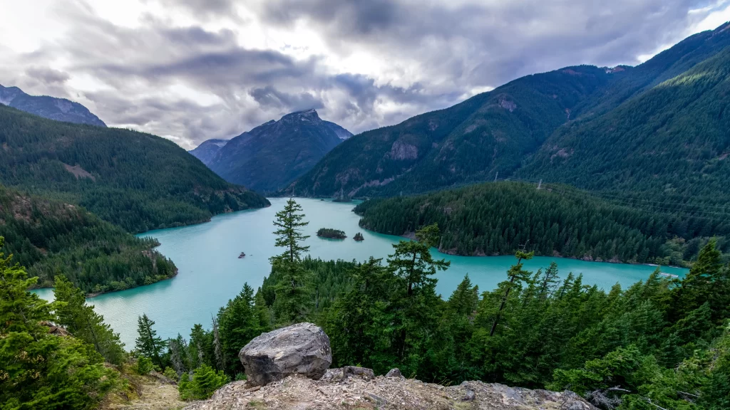 Mountain Lake Forest Clouds Scenic