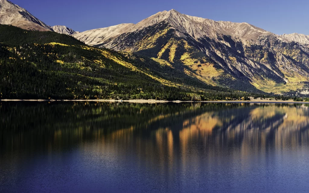 Mountain Lake Reflection Autumn Forest Blue Sky