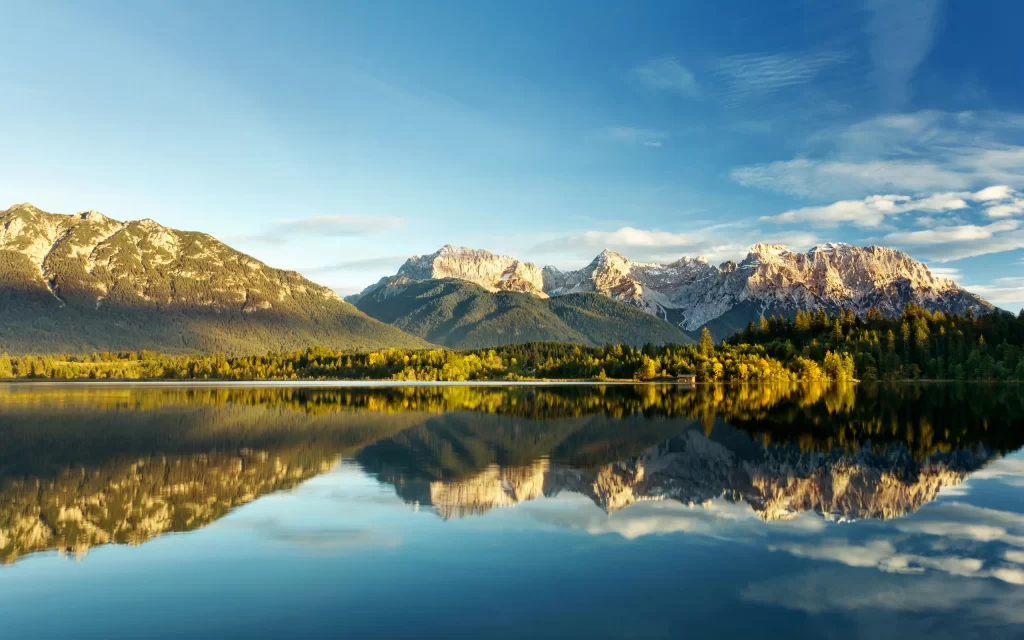Mountain Lake Reflection Forest Blue Sky