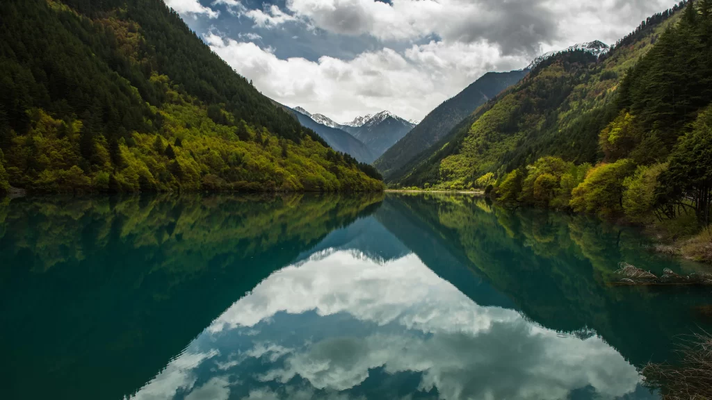 Mountain Lake Reflection Forest Clouds Nature