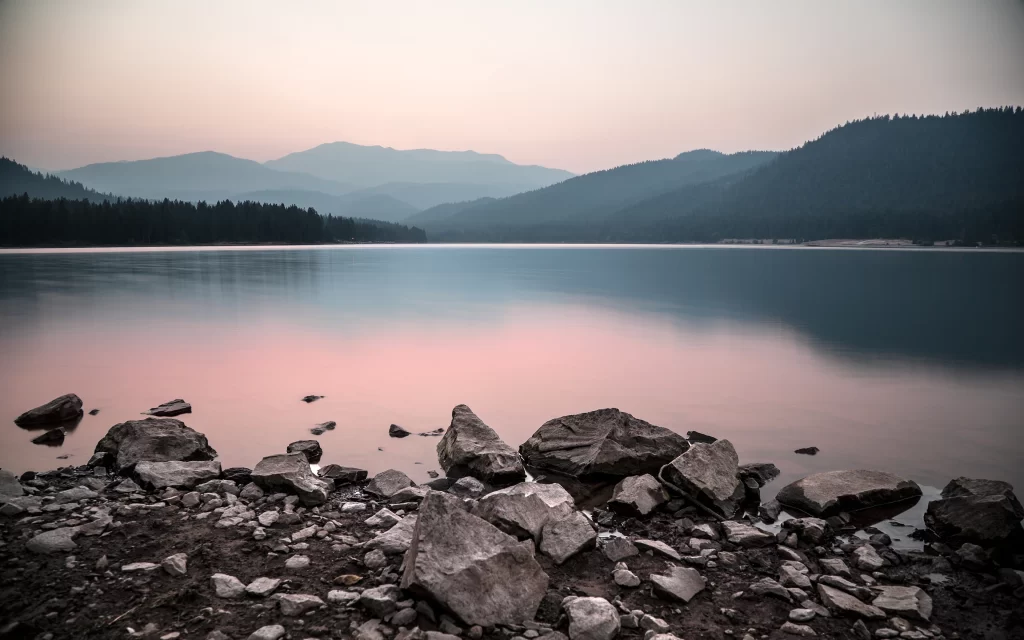 Mountain Lake Reflection Rocks Forest