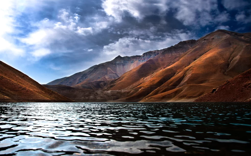 Mountain Lake Reflections Clouds Blue Sky
