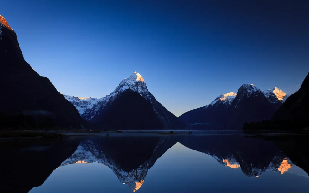 Mountain Peaks Snow Reflection Water Clear Sky