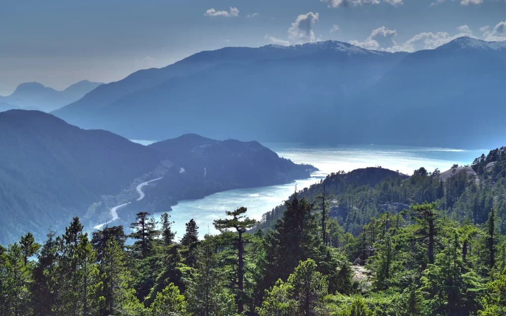 Mountain Range Forest River Sky Clouds Sunlight
