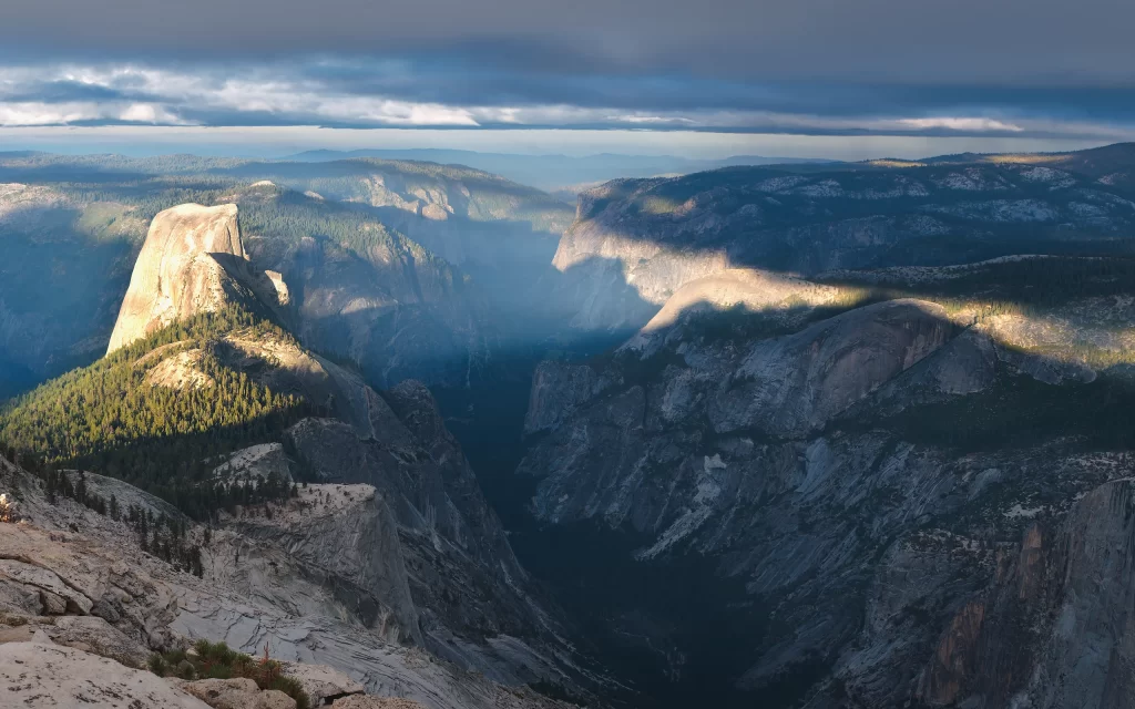 Mountainous Landscape Sunlight Shadows Clouds Forest