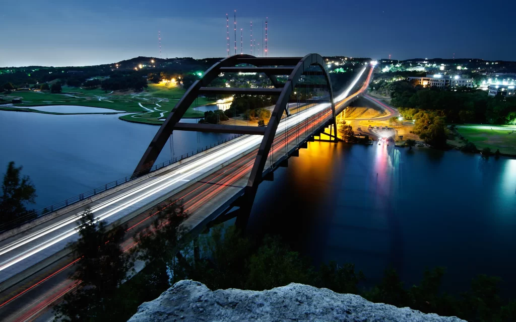 Night Bridge Lights Water Reflections Cityscape