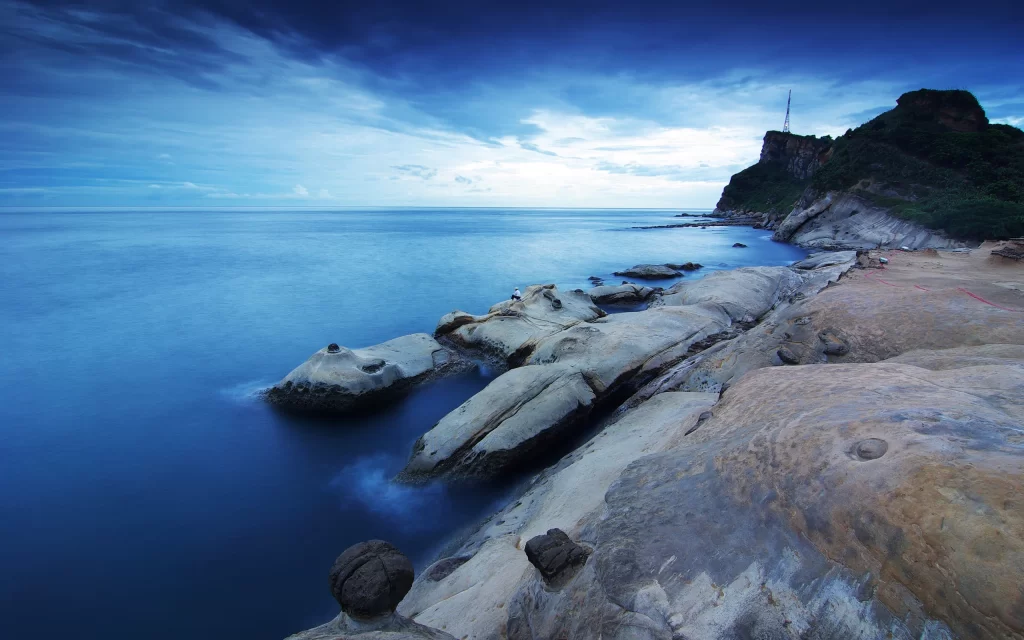 Ocean Waves Rocks Cliff Blue Sky Clouds