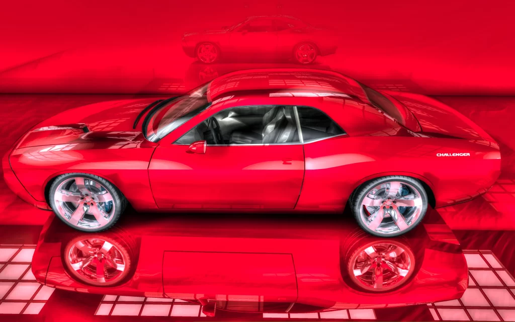 Red Car Reflections Shiny Wheels Challenger