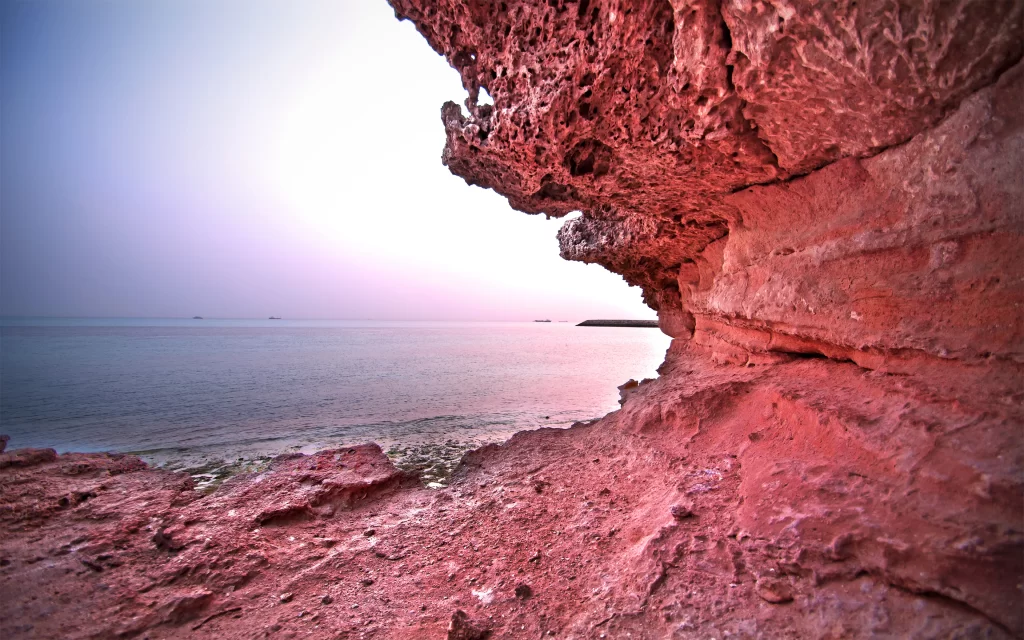 Red Rock Formation Ocean Horizon Sky Sunset