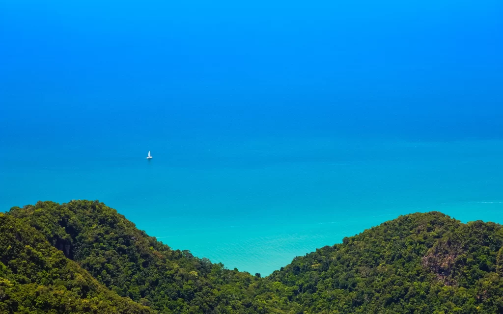 Sailboat Ocean Blue Sky Green Forest