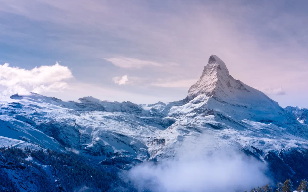 Snowy Mountain Peaks Clouds Blue Sky Majestic