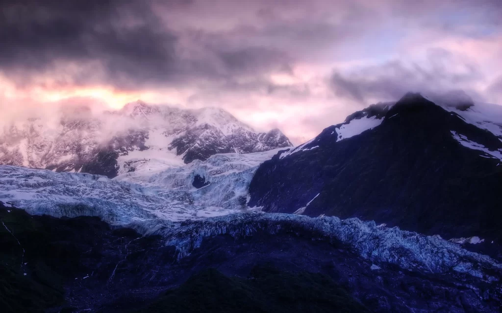 Snowy Mountains Clouds Glacier Ice Peaks
