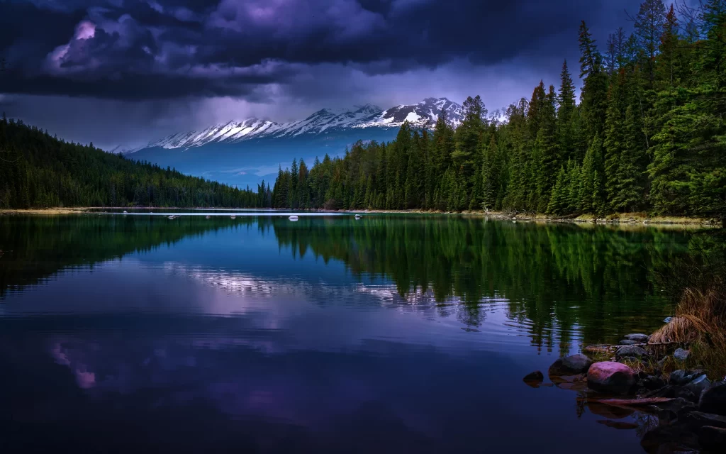 Stormy Sky Mountains Lake Reflection Trees