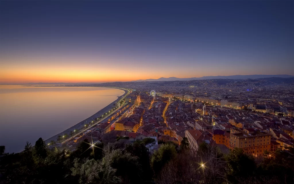 Sunset Cityscape Coastal Lights Skyline