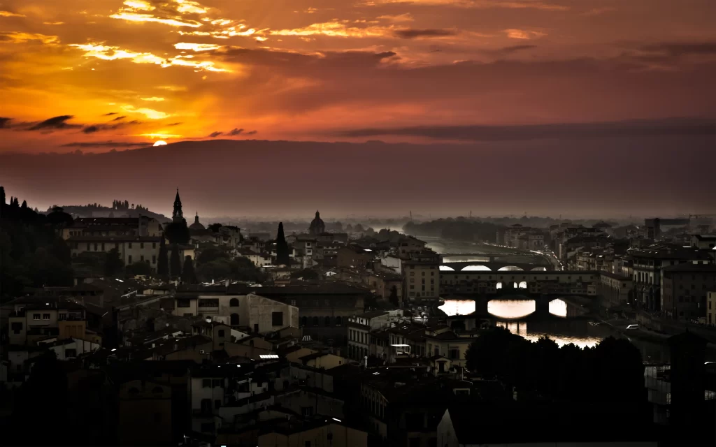 Sunset Cityscape River Bridge Architecture