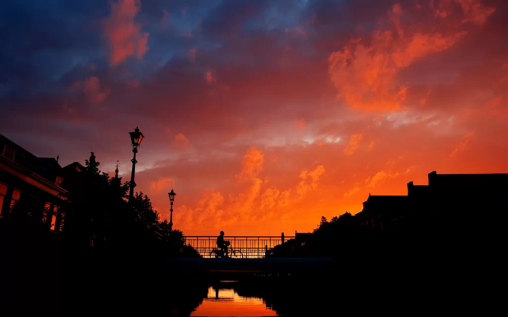 Sunset Clouds Bridge Water Reflection Silhouette