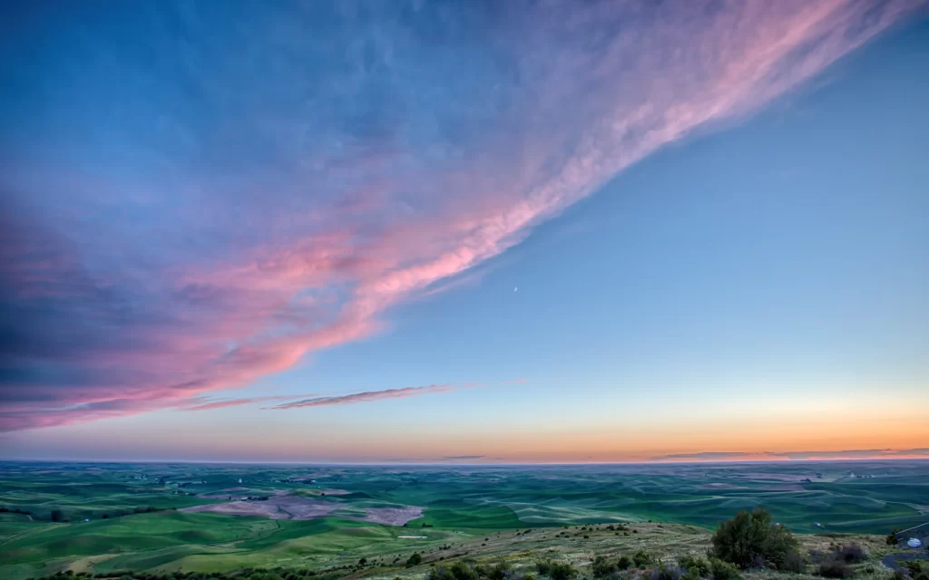 Sunset Clouds Landscape Hills Greenery Horizon